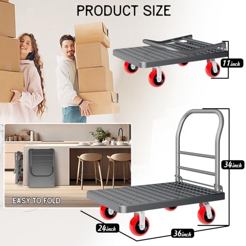 2000lbs Heavy Duty Platform Truck Foldable Flatbed Push Cart 36" x 24" - size: 36"x24"