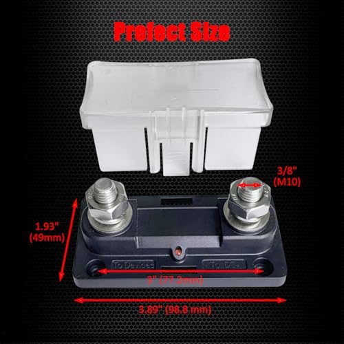 Ampper 35-300A ANL Fuse Holder, 12V in-Line Fuse Box Kit W/ M10 Studs, Fuse - size: ANL 500A 1 Pack