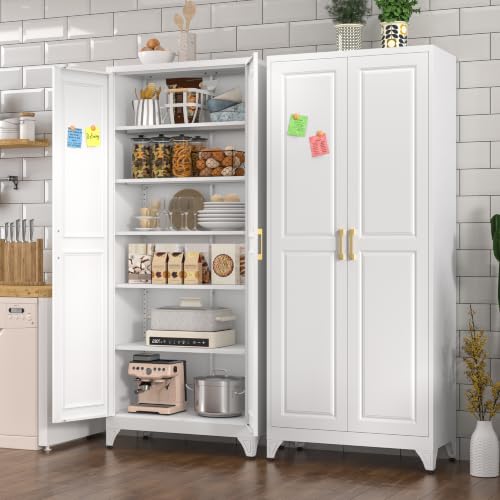 Polup 75" Pantry Cabinet, Tall Metal Storage Cabinet with Doors and Shelves - color: White, size: 75"H with No Drawers