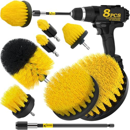 Holikme 8Piece Drill Brush Attachment Set - Power Scrubber Cleaning Kit - color: Yellow
