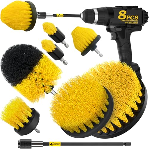 Holikme 8Piece Drill Brush Attachment Set - Power Scrubber Cleaning Kit - color: Yellow