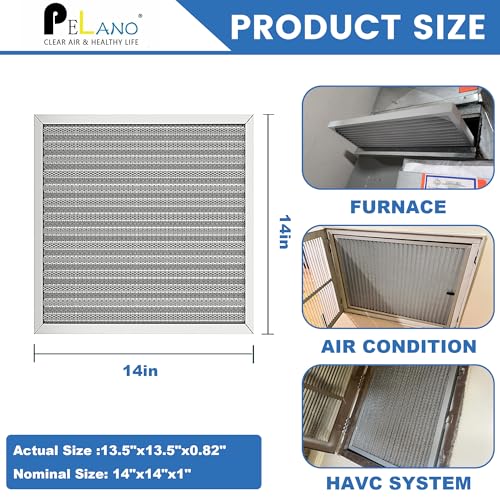 14x14x1 Reusable Air Filter, Electrostatic HVAC Air Filter, Lasts a Lifetime, Washable, Enjoy Fresher Air in Home and Office, MERV 8 (Actual Size:13.5x13.5x0.82 Inch) - size: 14" x 14" x 1"