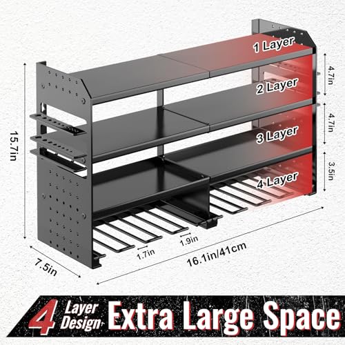 Power Tool Organizer Wall Mount, Metal 4 Layer Heavy Duty Metal Power Tool Storage Rack, Garage Drills Storage Shelves with Screwdriver Holder Plier Holder (Black, 8 Drills Holder) - color: Black, size: 1PC 8 Drills Holder