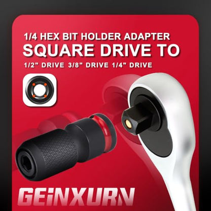 Geinxurn 2PCS Impact Screwdriver Bit Holders, 3/8-Inch Square Drive to 1/4-Inch Quick Release Hex Socket Adapter for Impact Wrench - size: 2pcs-3/8"