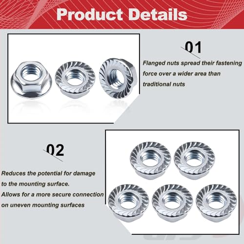 1/4-20 Serrated Flange Hex Nuts 1/4" Hardware Nuts for Car Front Grill - size: 1/4"-20