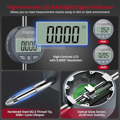 XUNTOP 0.7-6"/0.0005" Digital Indicator Bore Gauge with 5-6"Depth Measuring