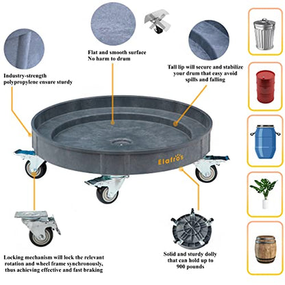 ELAFROS Heavy Duty Plastic Drum Dolly with Brake, 30/55 Gallon, 900lb Grey - color: Gray, size: 1 Pack With Brake