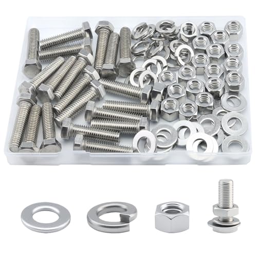 3/8-16 x1-1/2 Hex Head Screw Bolt(20 PCS), Lock Nuts,Flat & Lock Washers Kits, 304 Stainless Steel 18-8,Fully Threaded. - size: 3/8-16 x 1-1/2"