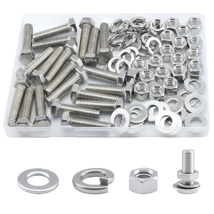 3/8-16 x1-1/2 Hex Head Screw Bolt(20 PCS), Lock Nuts,Flat & Lock Washers Kits, 304 Stainless Steel 18-8,Fully Threaded. - size: 3/8-16 x 1-1/2"