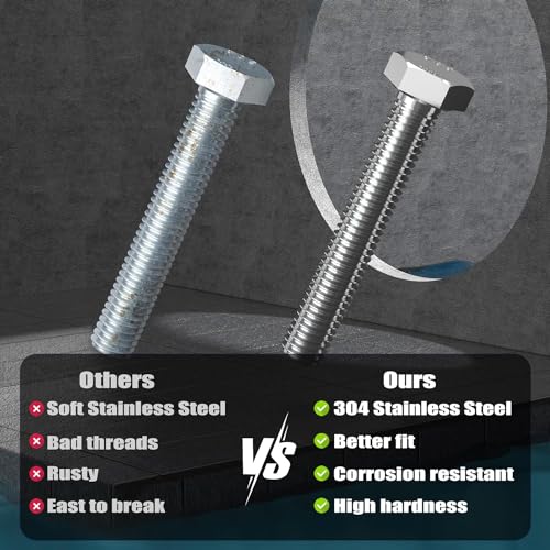 VGBUY 28Pcs 3/8-16 x 1/2" Hex Head Screws Bolts,304 Stainless Steel 18-8,Fully Threaded,External Hex Drive,Mounting Chair,Rail,Pump,Wheels,Handles,Antenna Parts,Boat and Plastic Bumpers(VG10501) - size: 1/2", style: 3/8-16"