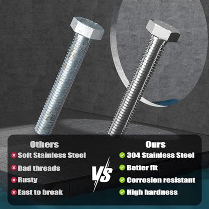 VGBUY 28Pcs 3/8-16 x 1/2" Hex Head Screws Bolts,304 Stainless Steel 18-8,Fully Threaded,External Hex Drive,Mounting Chair,Rail,Pump,Wheels,Handles,Antenna Parts,Boat and Plastic Bumpers(VG10501) - size: 1/2", style: 3/8-16"