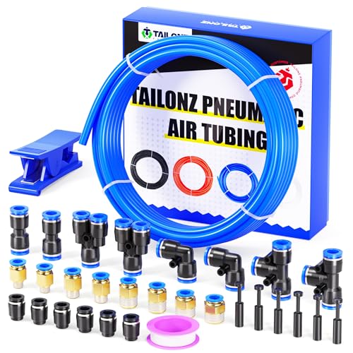 TAILONZ PNEUMATIC Blue 12MM Inch OD 10 Meter 32.8ft PU Polyurethane Air Tubing Kit Pipe Hose Air Line Tubing Air Hose Fittings Push to Connect Fittings(31PCS) - color: Blue, size: 15/32" OD - 32.8 FT