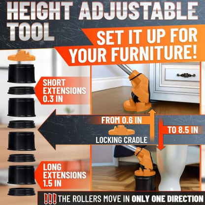 Furniture Lifter Tool with 4 Appliance Rollers 660 Lbs - Furniture Lifters for Heavy Furniture Movers with Wheels Furniture Lift Mover Tool Set - Heavy Furniture Sliders Moving Furniture Gliders - color: Orange