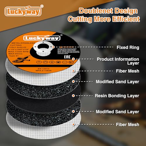 Luckyway 4-1/2 Inch Cut Off Wheels, 4-1/2"x.045“ x7/8" Cutting Wheel, Angle Grinder Cutting Disc for Metal and Stainless Steel Cut - 52 Pack