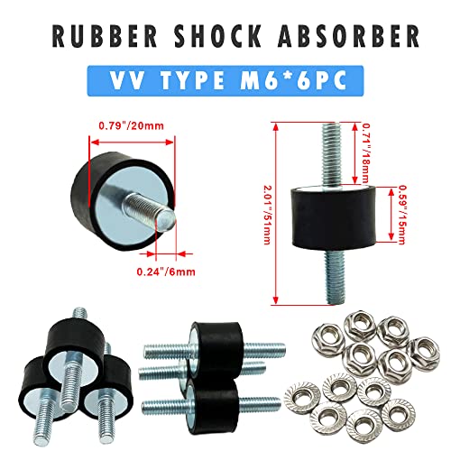 M6 Rubber Isolator Mounts with Studs Air Compressor Pump Shock Absorbers - size: VV-M6x18-20x15