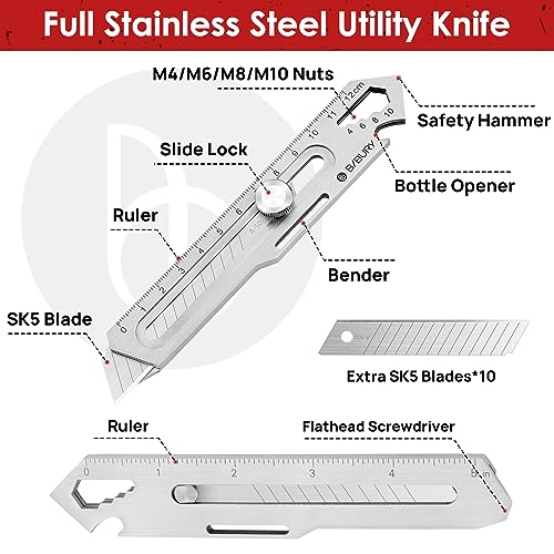 BIBURY 2 Pack 18mm Retractable Utility Knife, Stainless Steel Box Cutter - color: Silver