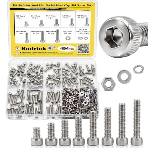 494PCS M4 Hex Socket Screw Kit,M4x6/8/10/12/14/16/18/20mm - size: SS M4 494Pcs 6-20-MM