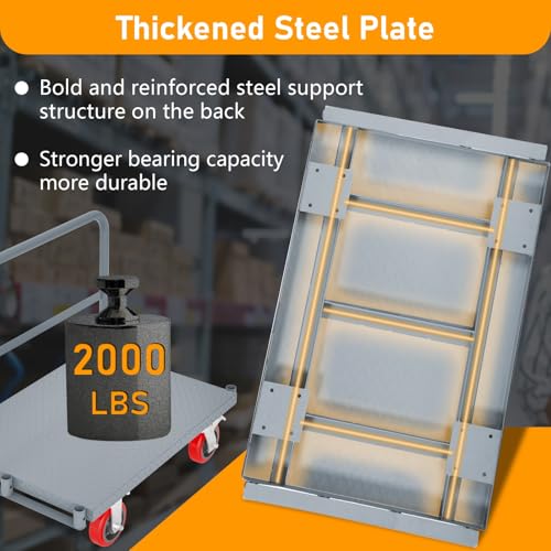 Heavy Duty Platform Truck Cart, Industrial Utility Cart with Side Poles, 6" Swivel Casters, All-Steel Construction Platform for Warehouse Garage Logistics(with 3 Side Handrails) - style: 3 Side Handrails