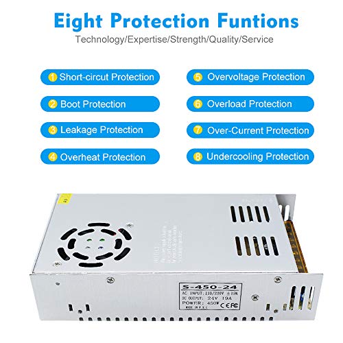 inShareplus 24V 18.75A 450W Universal Regulated Switching Power Supply, 100-240V AC to DC 24 Volt LED Driver, Converter, Transformer, Adapter for LED Strip Light, Computer Project - style: 24V 450W