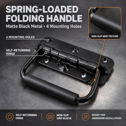 Bitray 4-Pack Spring Loaded Folding Chest Handle Rubber Grip 4.33in Black