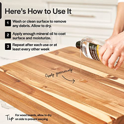 Thirteen Chefs Mineral Oil - 12oz Food Grade Conditioner for Wood Cutting Board, Countertop & Butcher Block, Lubricant for Knife or Meat Grinder - Safe USP Finish on Marble, Soapstone (Pack of 2) - size: 12 Fl Oz (Pack of 2)