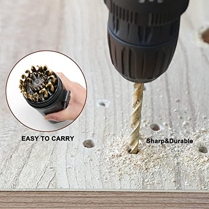GMTOOLS 29PCS Drill Bit Set, M2 HSS, 135°Tip, Twist Jobber Length Drill Bit Kit for Hardened Metal, Cast Iron, Stainless Steel with Indexed Round Case,1/16"-1/2" - style: 29 pcs M2