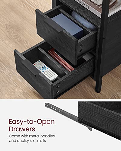 VASAGLE Side End Table with Charging Station, Slim Nightstand with Storage - color: Charcoal Gray + Ink Black, size: 23.6"D x 13.8"W