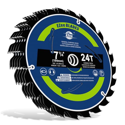 EZee 5-Pack 7-1/4 Inch Circular Saw Blade 24T with 5/8 Inch Arbor,ATBR TCT Carbide-Tipped,0.06 Inch Super Thin Kerf Saw Blade for Various Wood Cutting, Framing,Plywood, MDF, OSB,Max RPM 8300 - size: 7-1/4" 24T (5-pack)