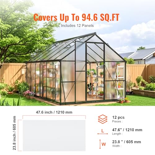 VEVOR 12 Pack Polycarbonate Greenhouse Panels, 2' X 4' X 0.24'' Roof Panels Sheets, Waterproof UV Protected Corrugated Plastic Roofing, Impact Resistance Clear Roofing Sheets for Greenhouse/Garden - size: 12PCS / 4FT * 2FT * 0.24IN