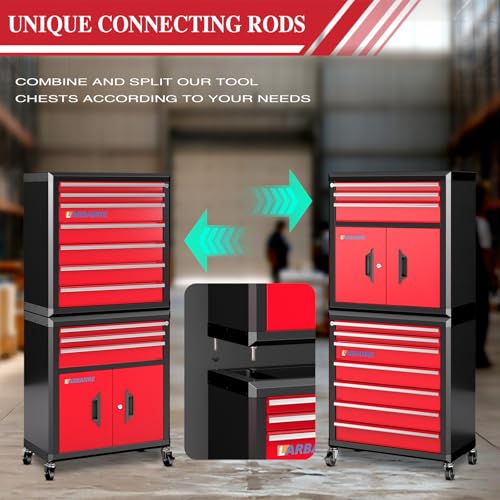 LARBANKE 10-Drawer Rolling Tool Chest with Wheels&Locks, Red Tool Cabinet - color: Red, size: 10 drawer and double-door tool chest