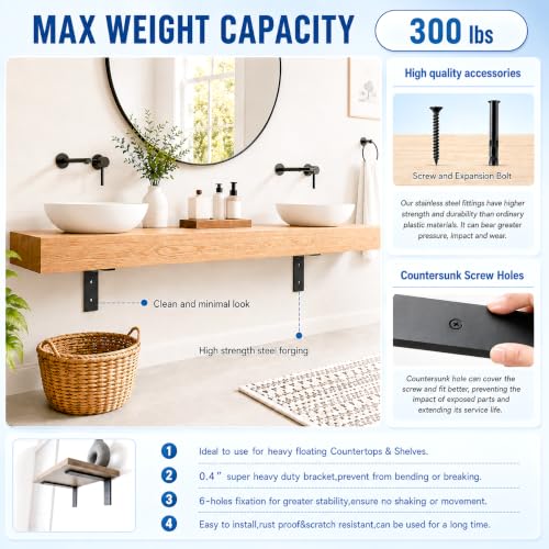 WINKER Countertop Support Bracket 2 Pack Heavy Duty 3/8" Thick Hidden L Shelf Bracket 10" x 6" x 2.5" Metal Corbels for Quartz/Granite/Wood/Concrete/Laminate Countertops, Black - size: 10″x6″x2.5″-3/8" thick, style: Black-2Pack