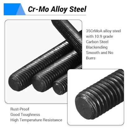 5pcs M12*160mm Fully Threaded Stud, Grade 10.9 Carbon Steel Black Oxide Finish Long Threaded Rod Bar for Furniture Industrial Maintenance Connection Fasteners - size: M12*160-5PCS