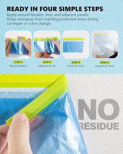 Pre-taped Automotive Masking Film for Painting - 44" x 66', 2 Rolls - color: Blue, size: 2 Roll of 44" x 66'
