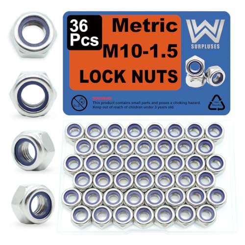 M10-1.5 Nylon Insert Lock Nuts 36 Pack, 304 Stainless Steel Hardware Nuts - size: M10-1.5 (36 Pcs)