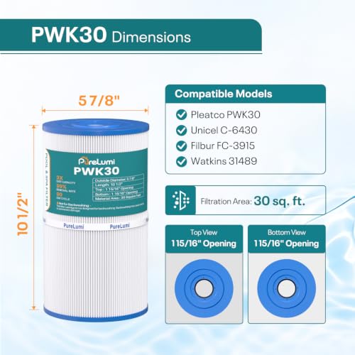 PWK30 Spa Filter Replaces 31489, FC-3915, P/N0969601, 71825, 73178, 3 Pack - size: 3PACK
