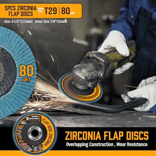 AMARTISAN 30-Pack Angle Grinder Wheels & Flap Discs 4-1/2" Inches - 20 Pack 4.5"x1/4"x7/8" Cut off Wheels, 5 Pack 4.5"x7/8" 80 Grit Flap Discs, 5 Pack 4.5"x3/64"x7/8" Grinding Wheels ﻿