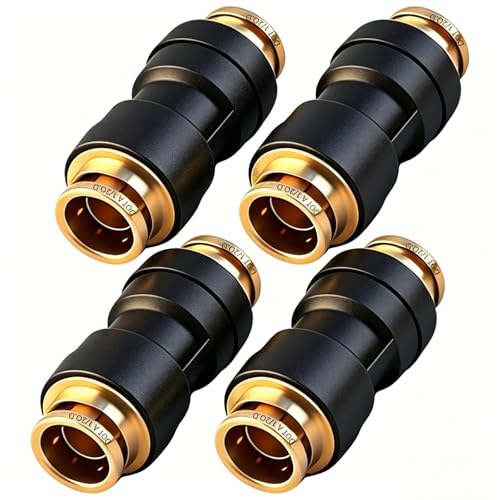 1/2" DOT Air Brake Line Union Coupler 4 Pack, 1/2" Tube OD PTC/PTCR & Brass Push to Connect Straight Fittings for Truck Trailer Air Systems - size: 1/2" Tube OD