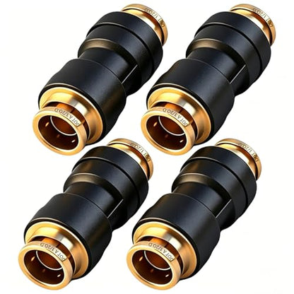 1/2" DOT Air Brake Line Union Coupler 4 Pack, 1/2" Tube OD PTC/PTCR & Brass Push to Connect Straight Fittings for Truck Trailer Air Systems - size: 1/2" Tube OD