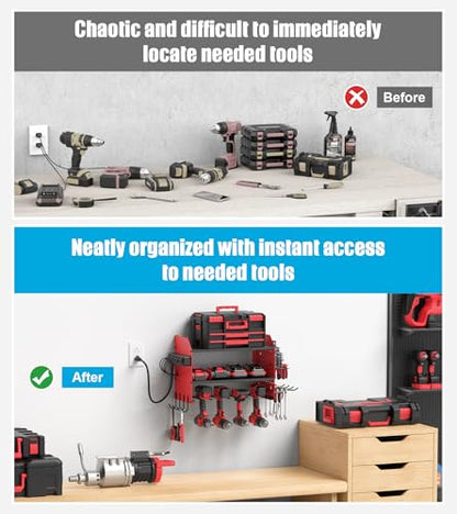 CCCEI Modular Power Tool Organizer Wall Mount with Charging, Red, 1 Pack - color: Red