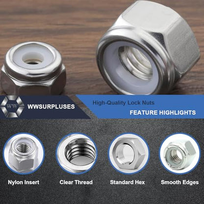 M10-1.5 Nylon Insert Lock Nuts 36 Pack, 304 Stainless Steel Hardware Nuts - size: M10-1.5 (36 Pcs)
