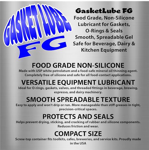 GasketLube FG – Food Grade Non-Silicone Lubricant for O-Rings, Gaskets & Seals | Smooth Gel Sanitary Grease for Beverage, Espresso & Food Equipment 1oz jar