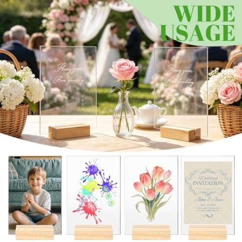 Bercoor 10 Pack 4x6 Inch Blank Clear Acrylic Sign with Wooden Stands, Rectangle Top Acrylic Sheet, DIY Acrylic Rectangle Table Numbers for DIY Name Card Gifts Event Party Sign Decoration - size: 4x6 rectangle