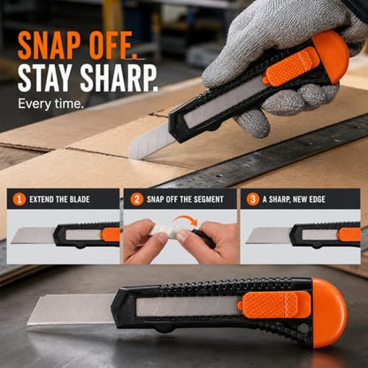 REXBETI 12-Pack Utility Knife, Retractable Box Cutter for Cartons, Cardboard and Boxes, 18mm Wider Razor Sharp Blade, Smooth Mechanism, Perfect for Office and Home use