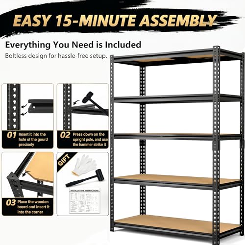 Storage Shelves Unit,40" W 5-Tier Garage Shelving Heavy Duty Metal Adjustable Garage Shelves,Stable Shelves Organizer for Pantry, Kitchen and Basement,40" W x 20" D x 72" H,Black - size: 20"D x 40"W x 72"H(Metal Board)