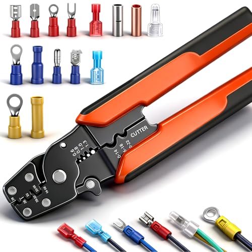 smseace Orange Wire Crimping tool Wire crimper,stripper and cutterfor insulated/Bare/Heat Shrink connectors(22-10 AWG) Multifunctional stripping crimping pliers Wire stripper and crimping tool - color: Orange