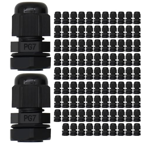 MAKERELE PG7 IP68 Nylon Cable Gland, Waterproof, 3.1-6.6mm, 100 Pack, Black - size: PG7/100PCS/BAG