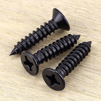 #4 x 3/4" Flat Head Phillips Sheet Metal Tek Screws, 304 Stainless Steel 18-8, Black Oxide Coated Finish, Corrosion Resistant Flat Head Wood Screws, 100 PCS - size: #4 x 3/4"