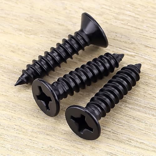 #8 x 1/2" Flat Head Phillips Sheet Metal Tek Screws, 304 Stainless Steel 18-8, Black Oxide Coated Finish, Corrosion Resistant Flat Head Wood Screws, 100 PCS - size: #8 x 1/2"