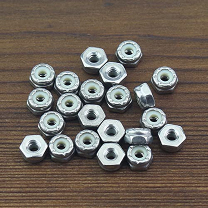 HELIFOUNER 100 Pieces #4-40 Nylon Insert Hex Lock Nuts, 304 Stainless Steel (18-8) Locknuts, Bright Finish, Coarse Thread - size: #4-40 (100 pcs)