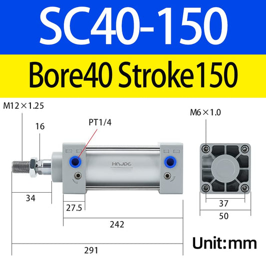 SC Air Cylinder 1-1/2 inch (40mm) Bore 6 inch (150mm) Stroke with Magnetic, Double Acting Aluminum Pneumatic Cylinder for Industrial Automation (SC40X150) - color: -40, size: 150
